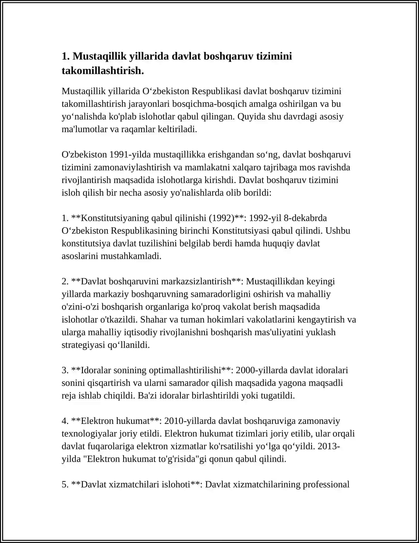 MUSTAQILLIK YILLARIDA DAVLAT BOSHQARUV TIZIMIDA AMALGA OSHIRILGAN ISLOHATLARNING XUSUSIYATLARI 3