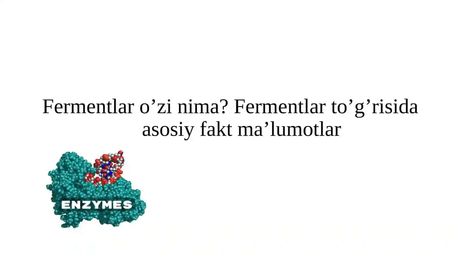 Fermentlarning strukturaviy va funksional tuzulishi. Fermentlarning ta'sir qilish mexanizmi va reaksiyalarning kinetikasi. Fermentlar faolligini boshqarilishi 3