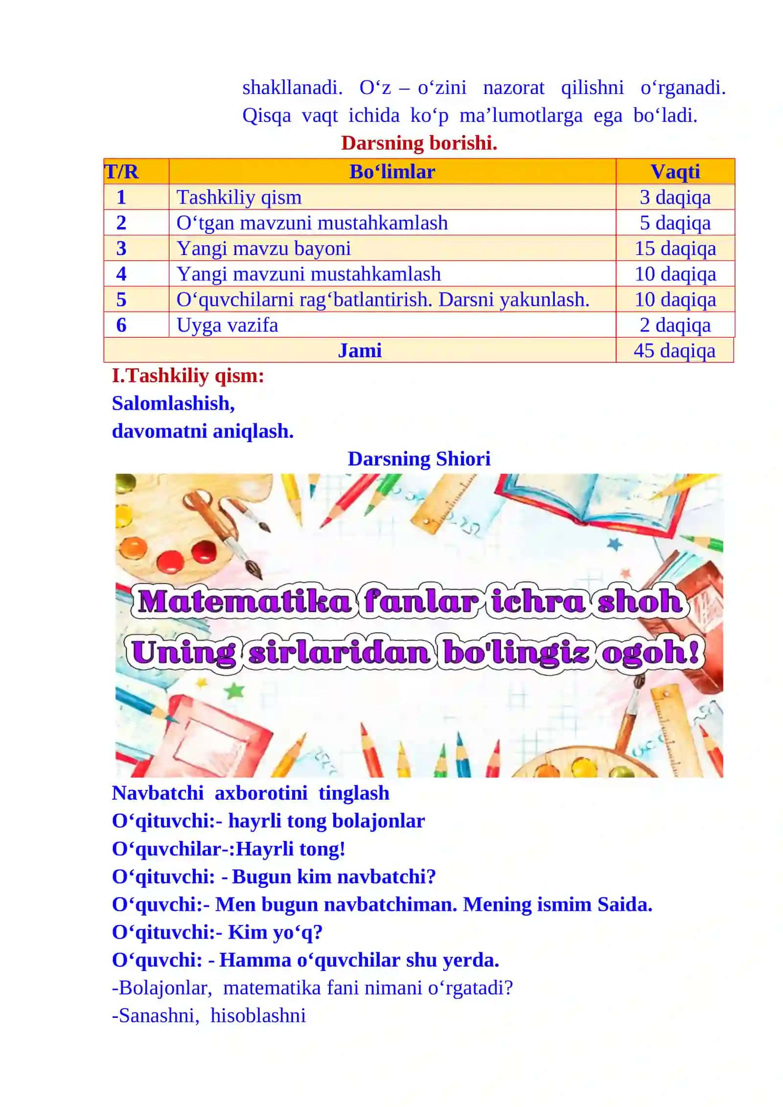 2-sinf Matematika 10 ga va 100 ga koʻpaytirish hamda boʻlish dars ishlanma 4-chorak 3