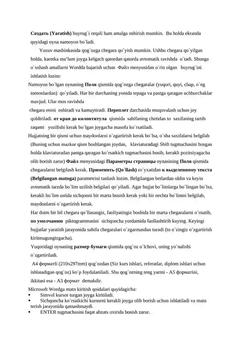 Microsoft Word matn muharririning asosiy imkoniyatlari 3