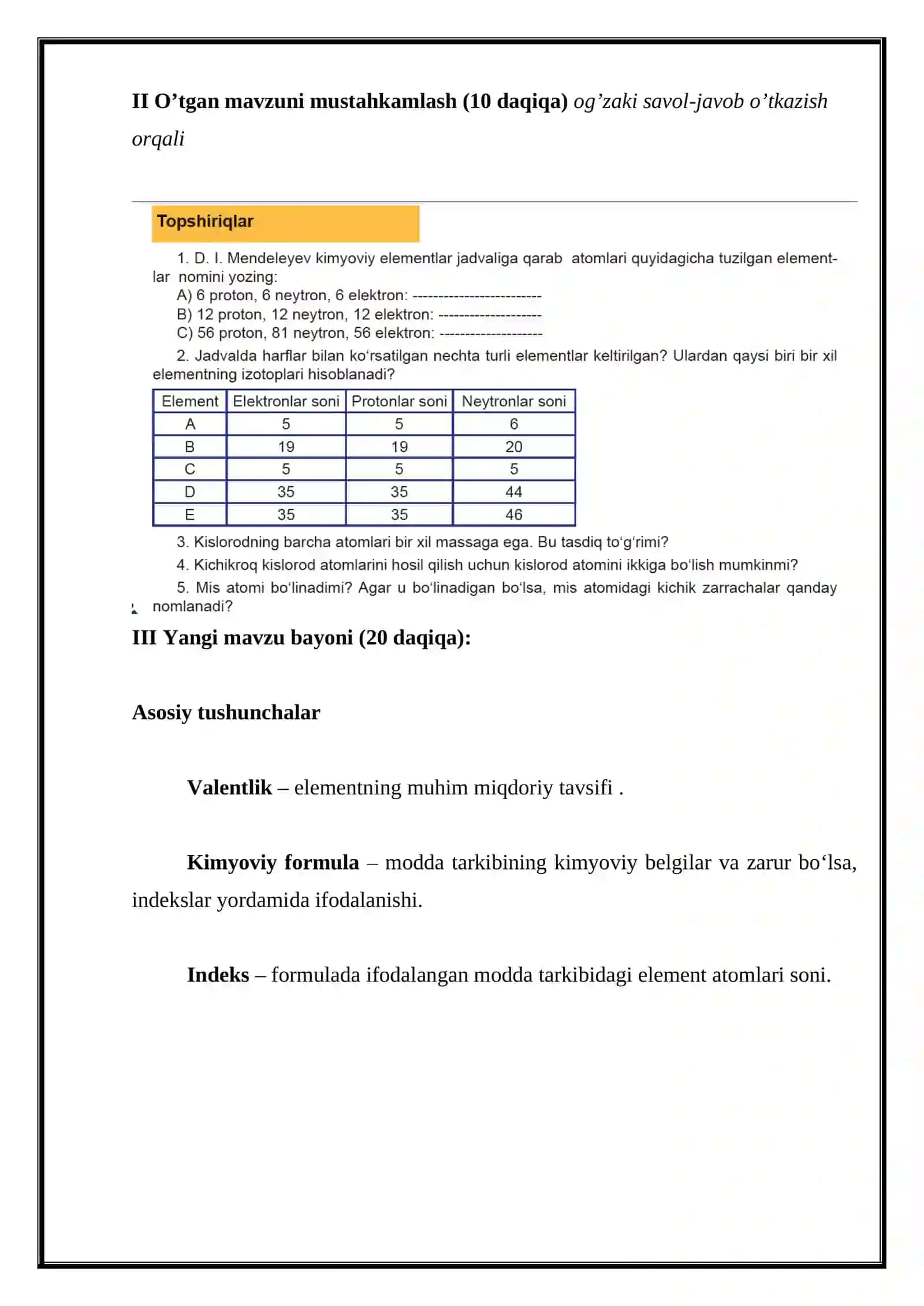 Kimyoviy formula. Valentlik 3