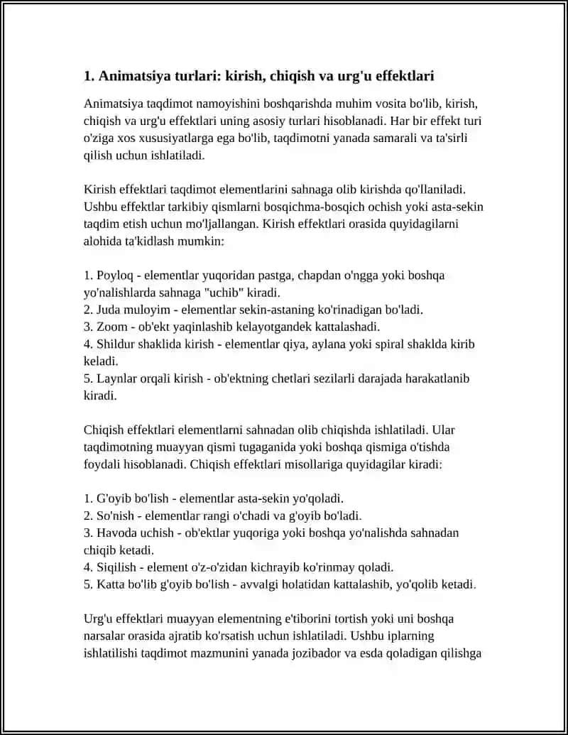 ANIMATSIYA EFFEKLARI.TAQDIMOT NAMOYISHINI BOSHQARISH 3
