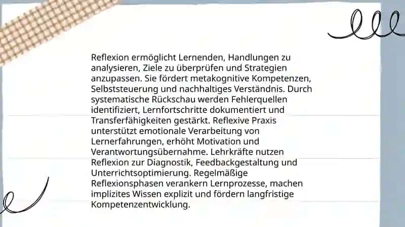 Reflexion im Unterricht: Lernhandlungen, Lernerfahrungen und verschiedene Reflexionsar 3