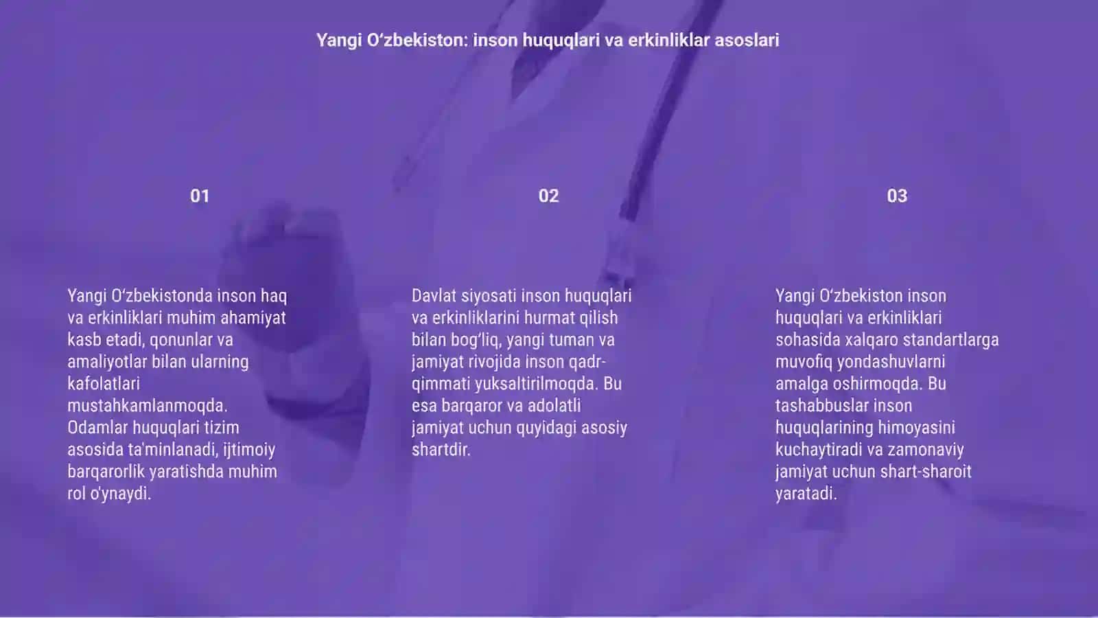 Yangi Oʻzbekistonda inson haq huquqlari va erkinliklari kafolatining yaratilishi 3