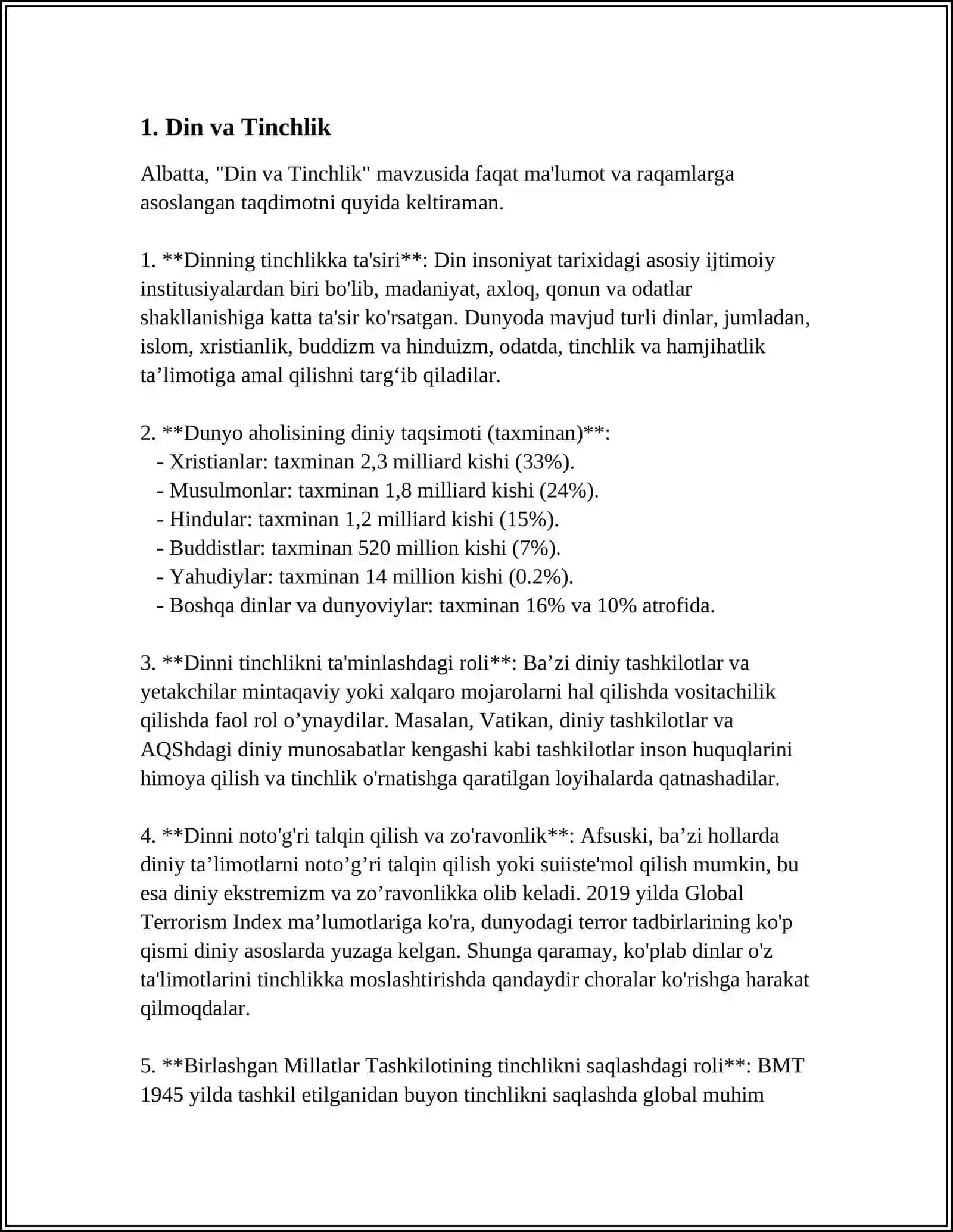 MUSTAQIL ISH Mavzu: SHUKRONALIK TINCHLIK GAROVI 3