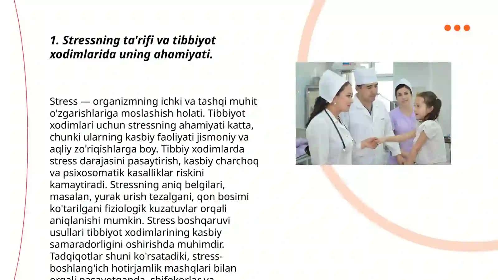 Tibbiyot xodimlarida emotsional holatlarning oʻziga xosligi: stress va uning bosqichlari, bartaraf etish yoʻllari 3