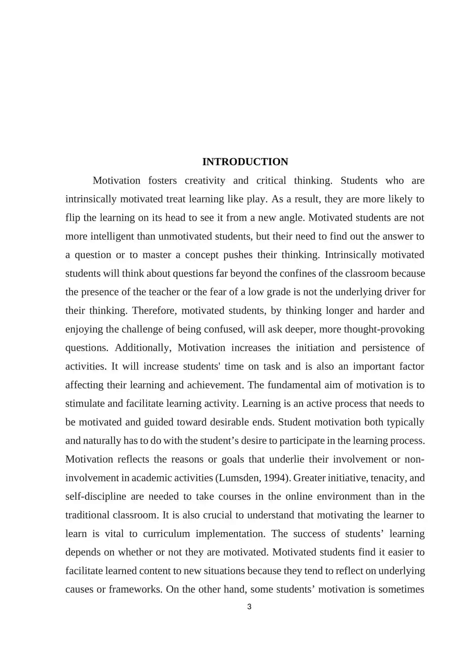 Course Work: The Role of Motivation in the Teaching Process 3