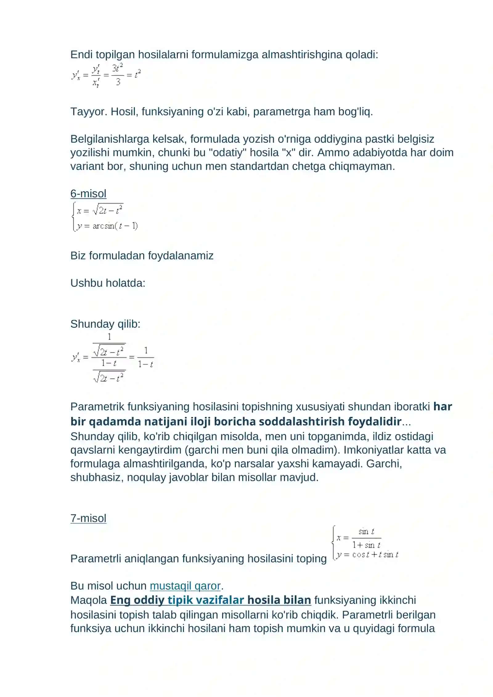 Matematik Analiz Parametrik Shaklda Funksiyani Tekshirish 3