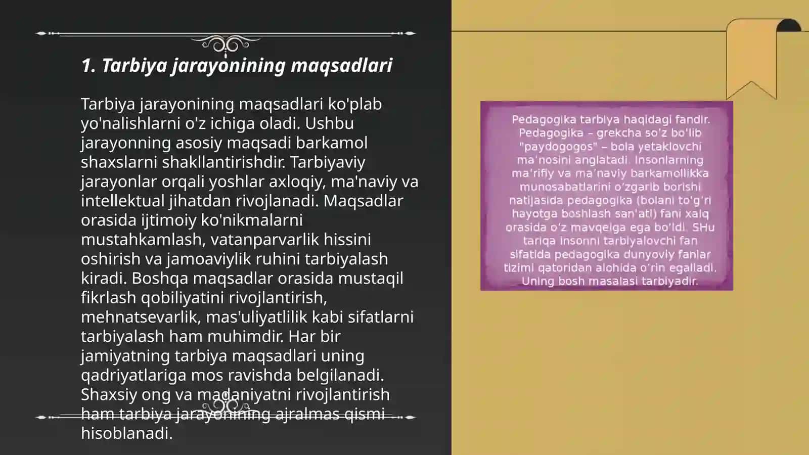 Tarbiya jarayonining mohiyati mazmuni, tarbiya tamoyillari va metodlari 3