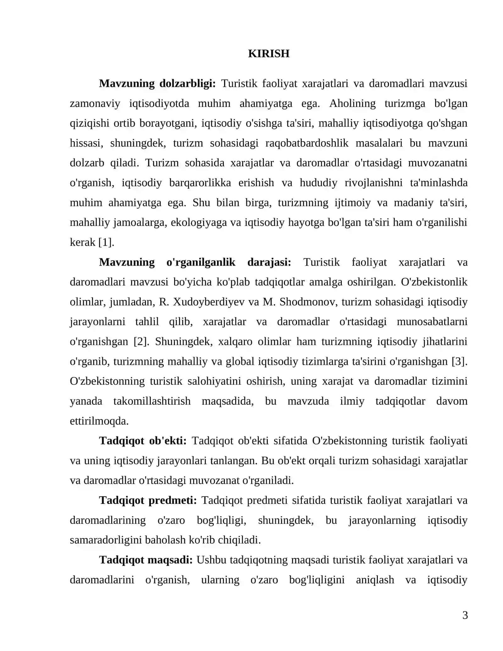 TURISTIK FAOLIYAT XARAJATLARI VA DAROMADLARI 3