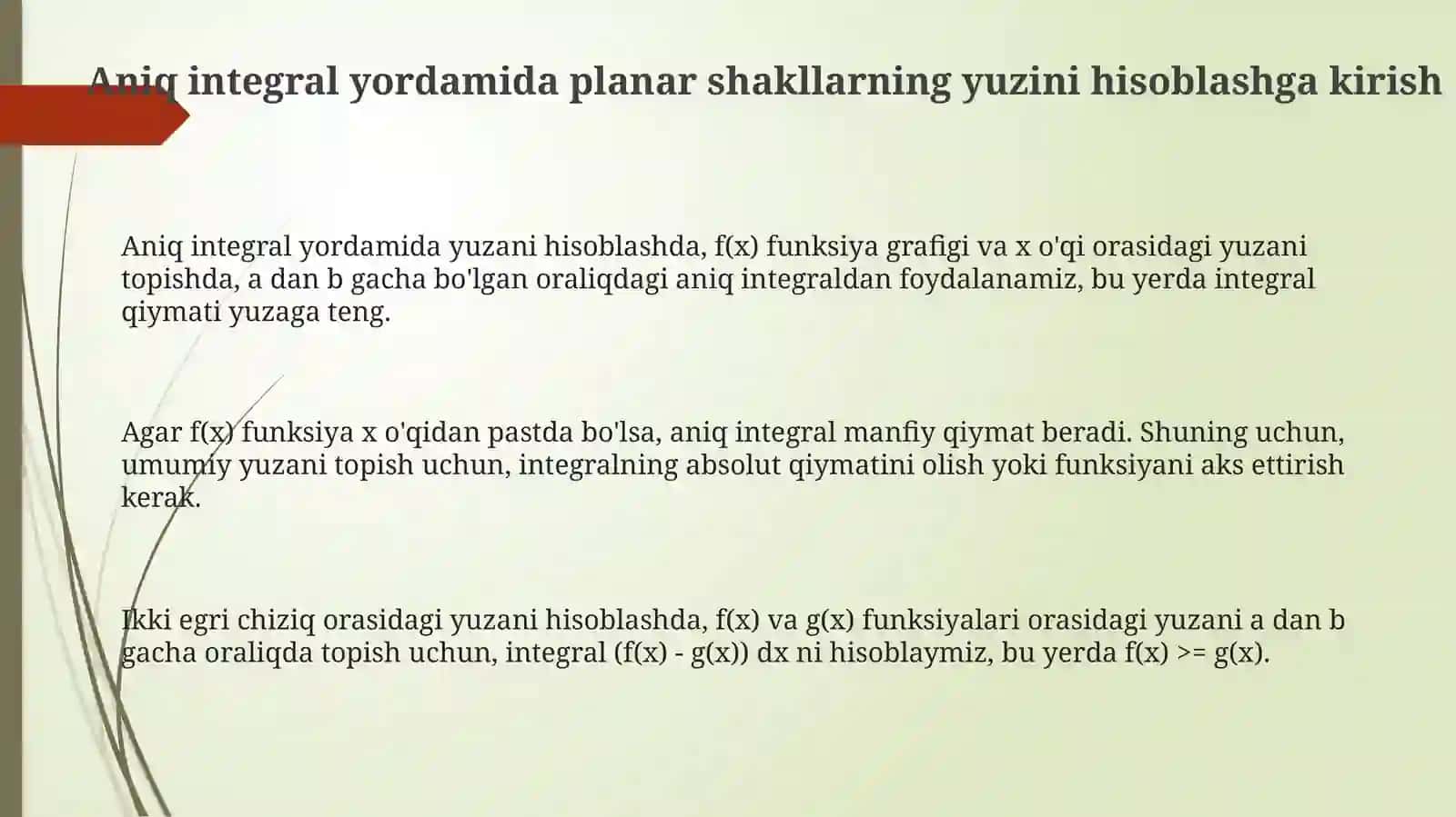 Aniq integral yoramida yassi figuralar yuzlarini hisoblash 3