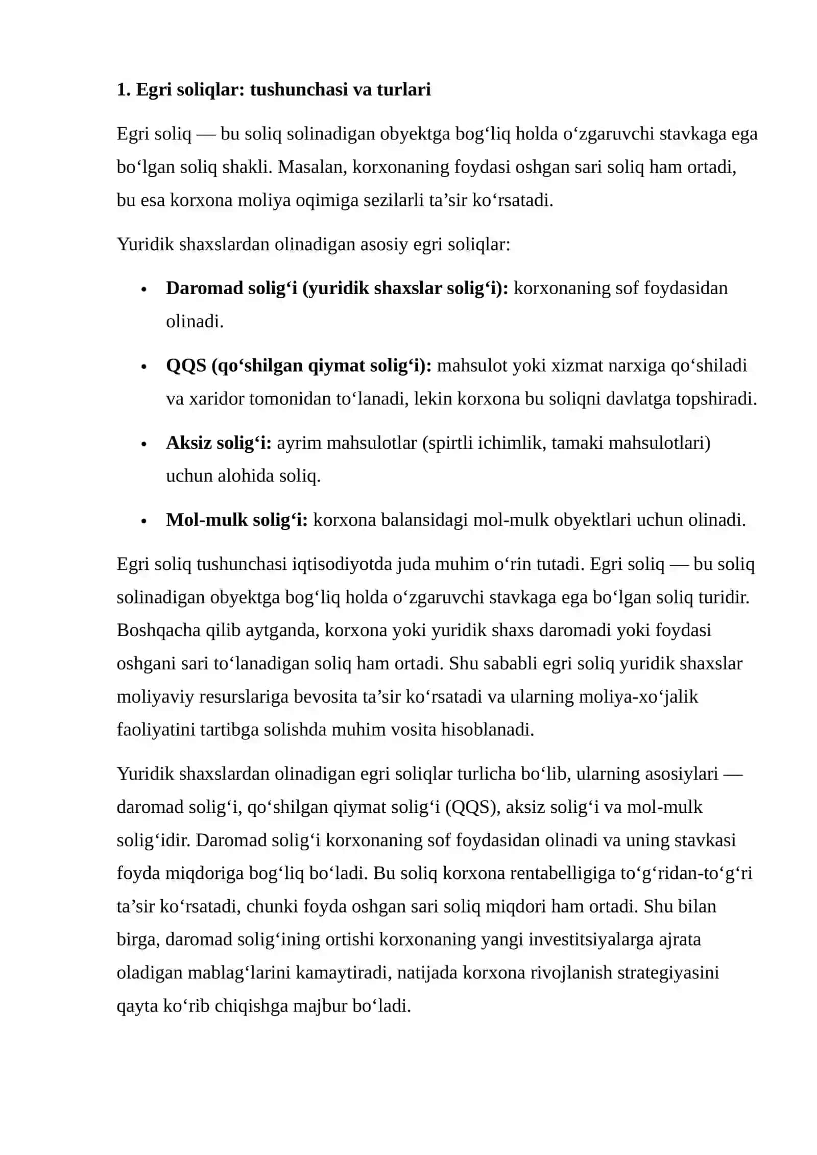 Egri soliqlar va ularning korxona moliya-xo‘jalik faoliyatiga ta’siri 3
