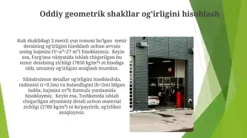 Mashina detallari ogʻirligini amaliy xisoblash 3