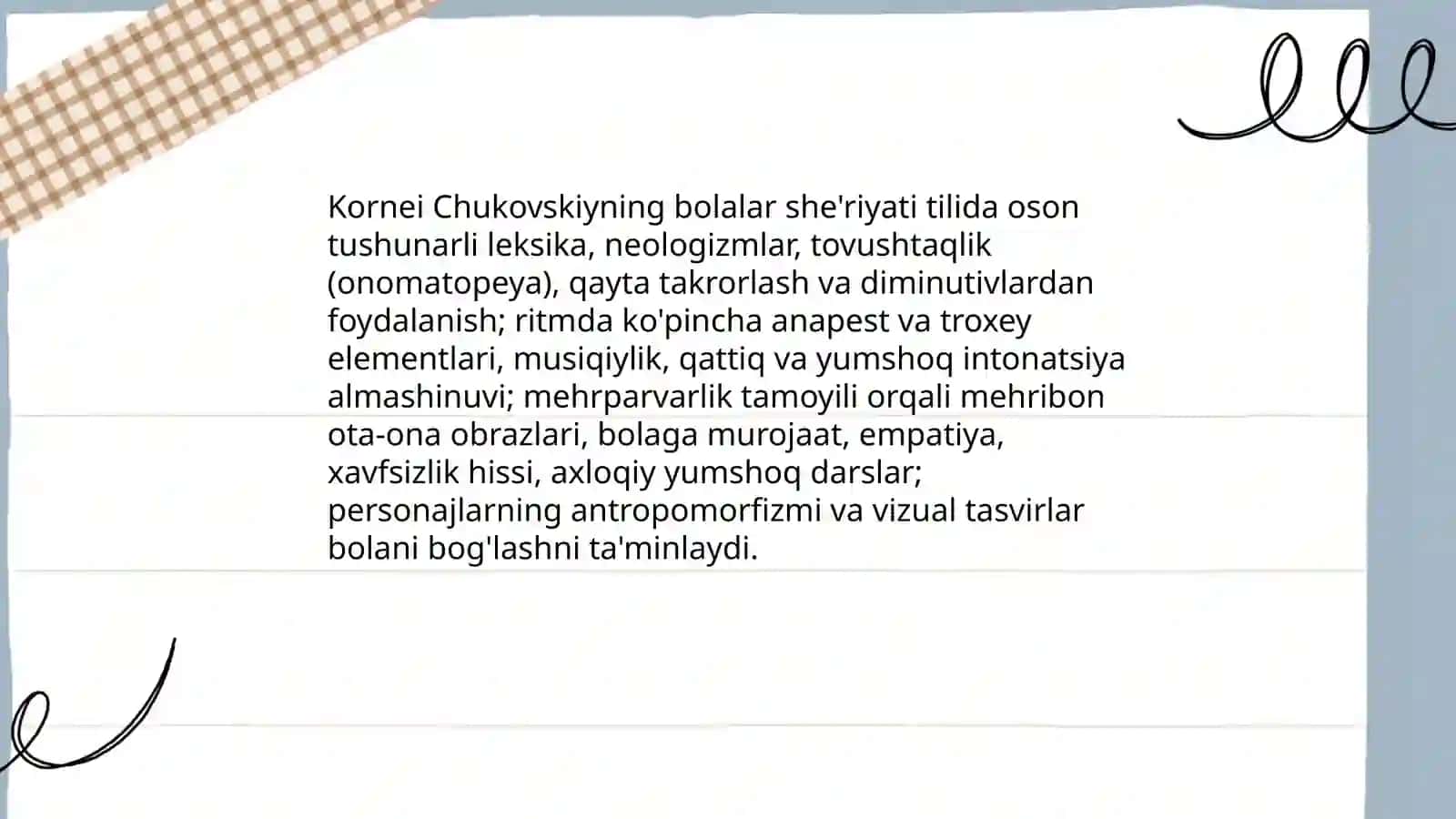 Rus bolalar adabiyoti namoyondalari ijodining o'ziga xos xususiyatlari va yetakchi tamoyillari 3