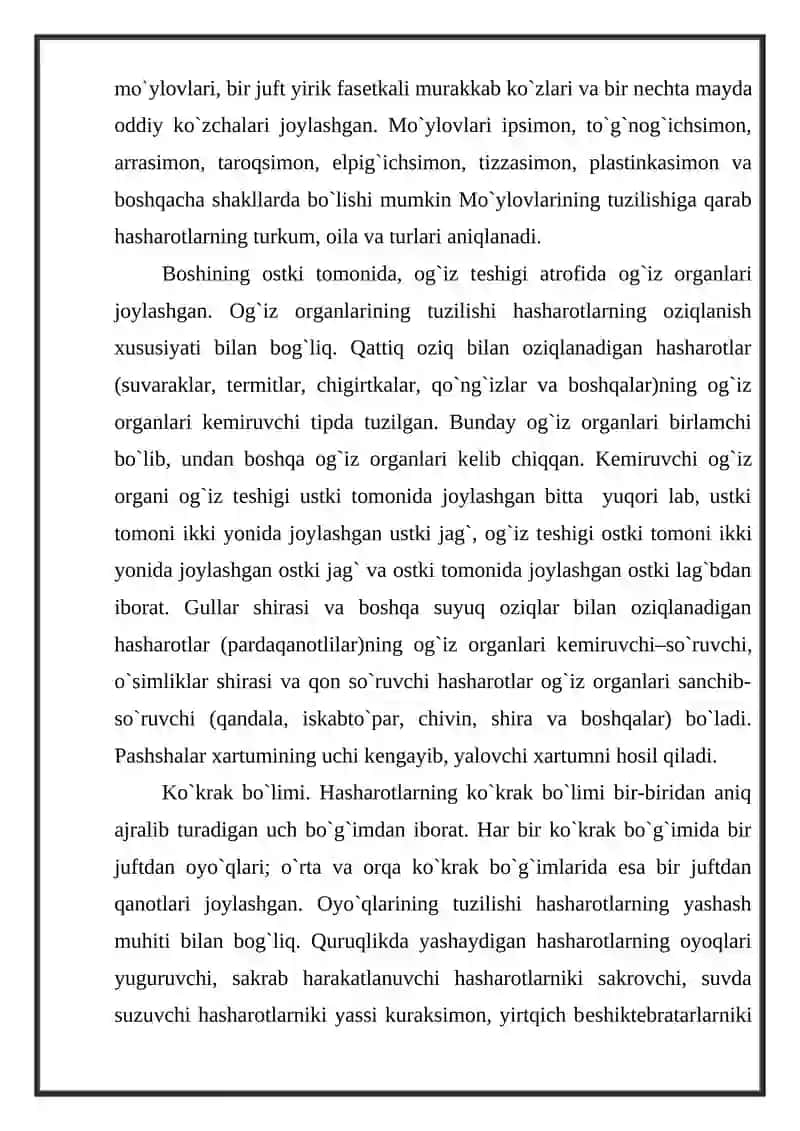 Mustaqil ish Hashoratlar koʻpayishi va rivojlanish biologiyasi 3