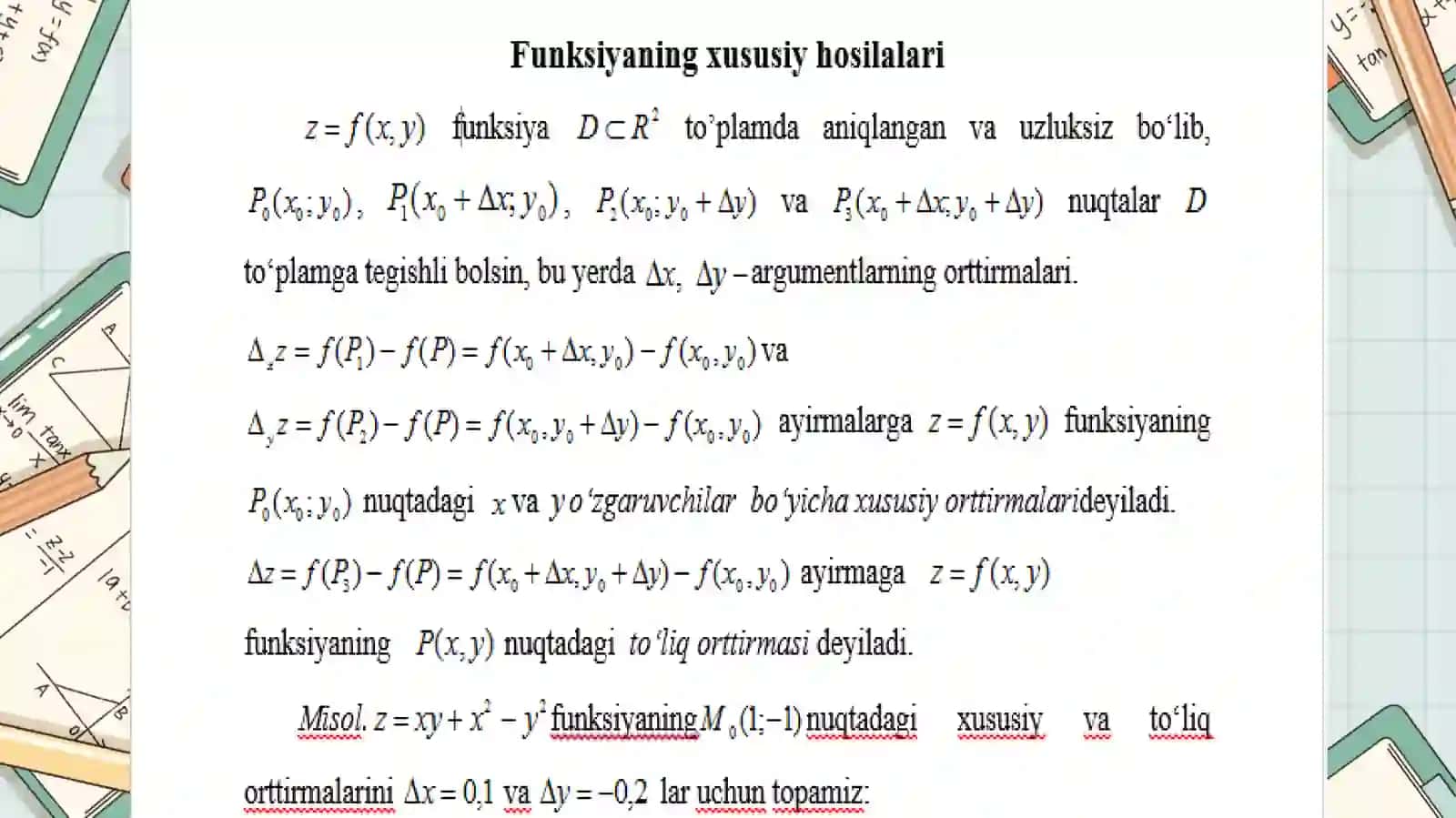 Xususiy hosila va yuqori tartibli hosila 3
