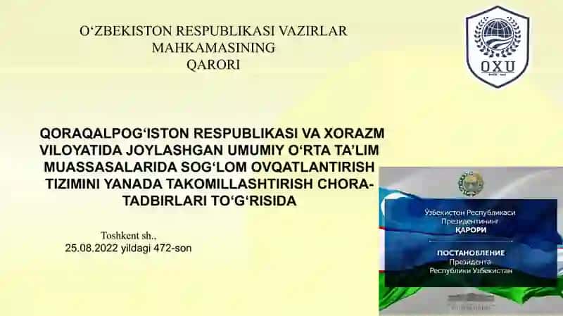 Qoraqalpog‘iston Respublikasi va Xorazm viloyatida boshlang‘ich sinf o‘quvchilarini bosqichma-bosqich bepul ovqat bilanta’minlash 3