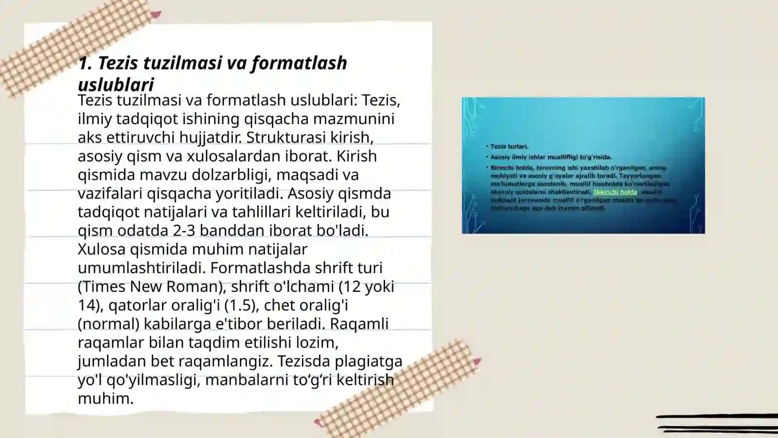 Tezis tuzilmasi va formatlash uslublari 3
