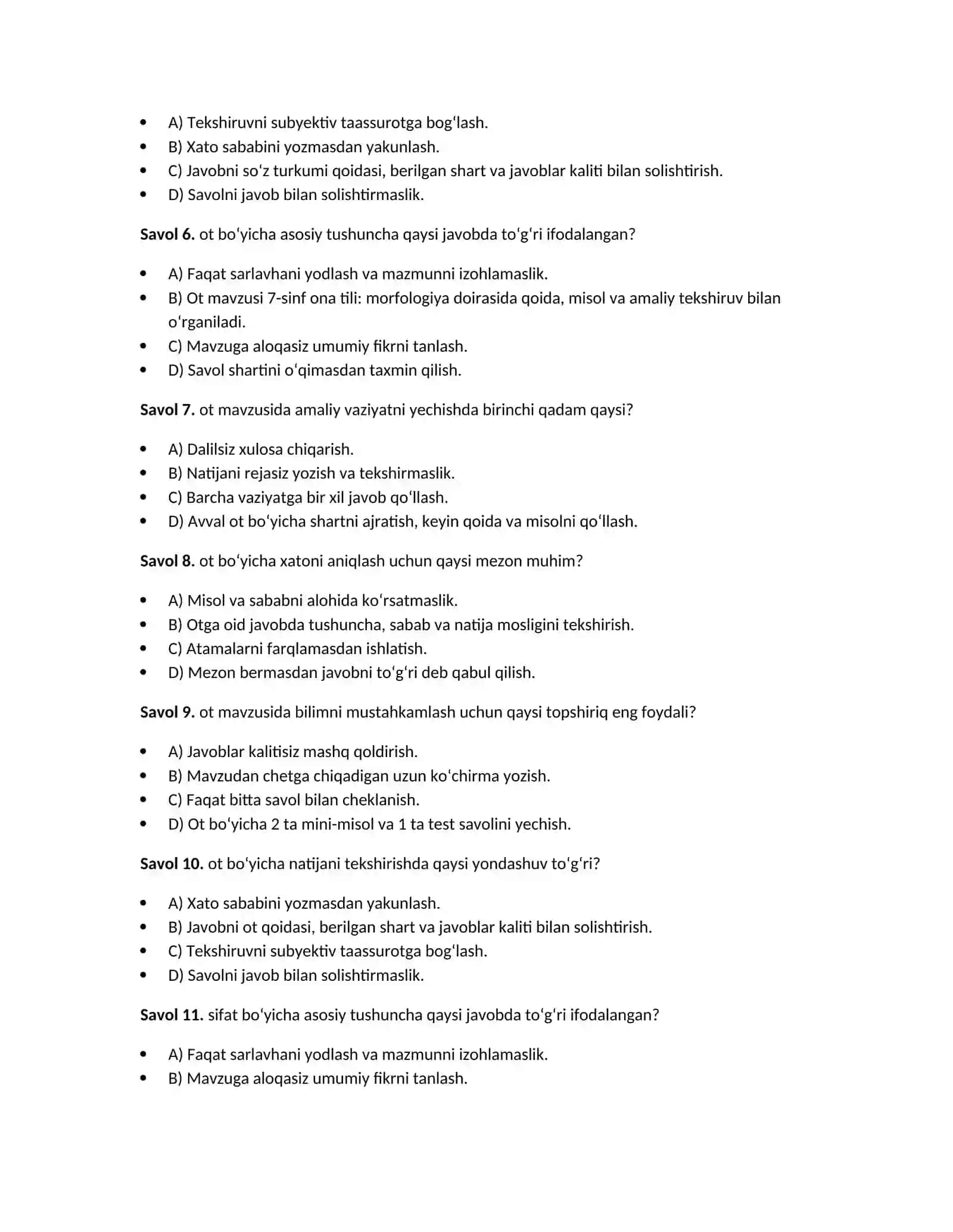 7-sinf ona tili: morfologiya — 100 test 3