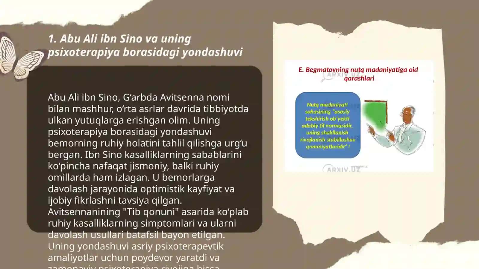 Psixoterapevtik davolash usullari Abu Ali ibn Sinoning psixoterapevtik usul bilan davolash borasidagi fikrlari 3