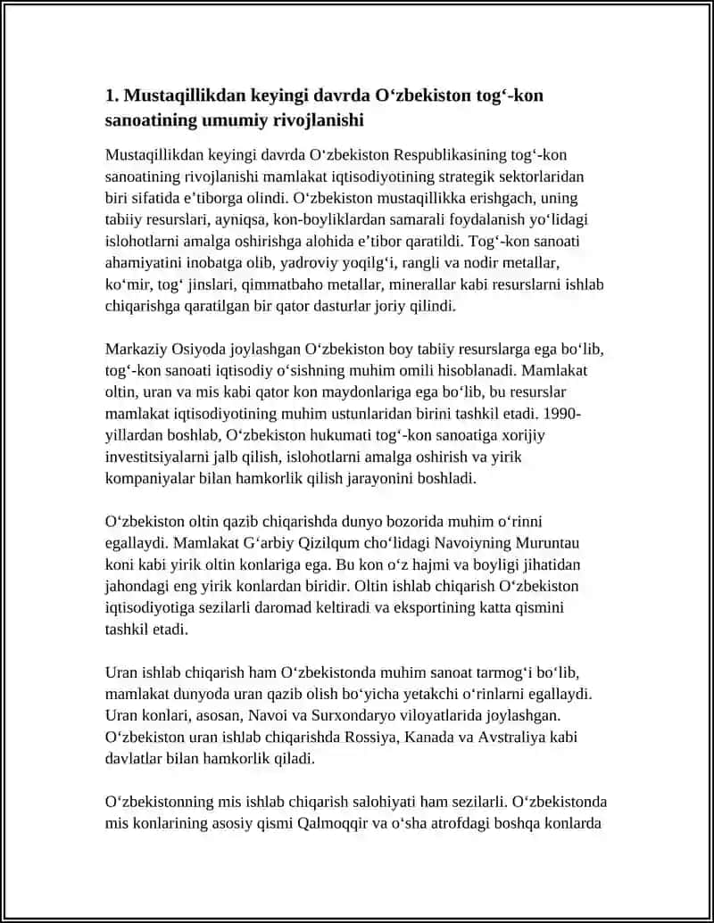 OʻZBEKOSTON RESPUBLIKASINING MUSTAQILLIKDAN KEYINGI DAVRDA TOGʻ-KON SANOATINING RIVOJLANISHI 3