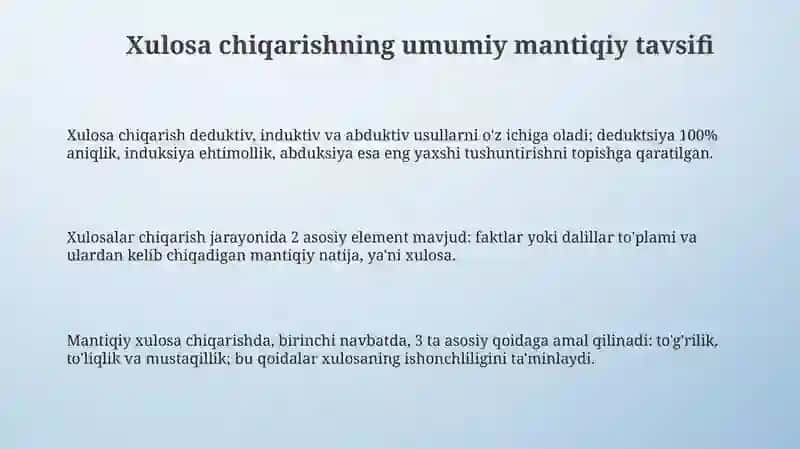 Xulosa chiqarishning umumiy mantiqiy tavsifi 3