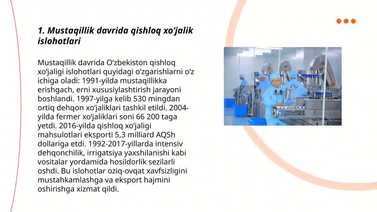 Mustaqillik yillarida qishloq xo‘jaligi va sanoat sohasidagi o‘zgarishlar 3