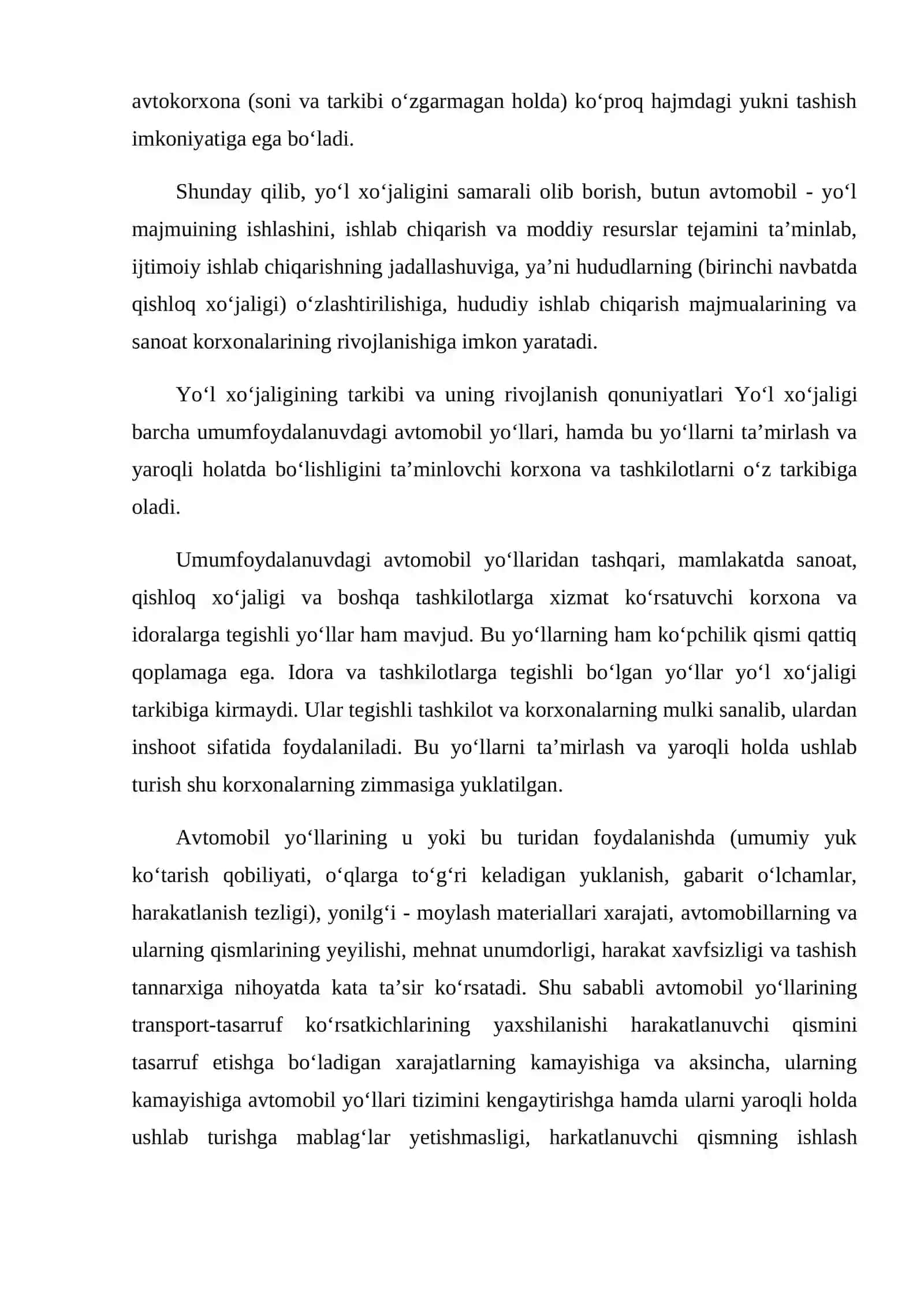 MAZU "YO‘L XO‘JALIGI IQTISODIYOTI" FANINING MAZMUNI, PREDMETI VA VAZIFALARI 3