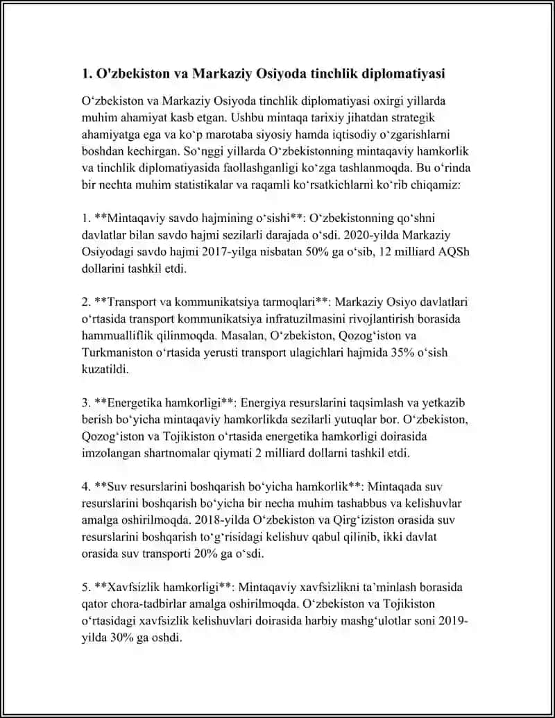O'zbekiston va Markaziy Osiyoda Tinchlik Diplomatiyasi 3