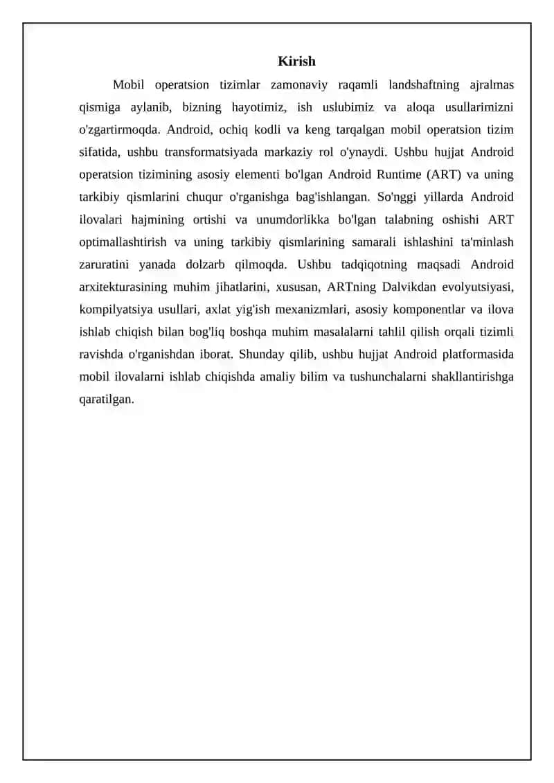 Mobil OS arxitekturasi va Android Runtime (ART) 3