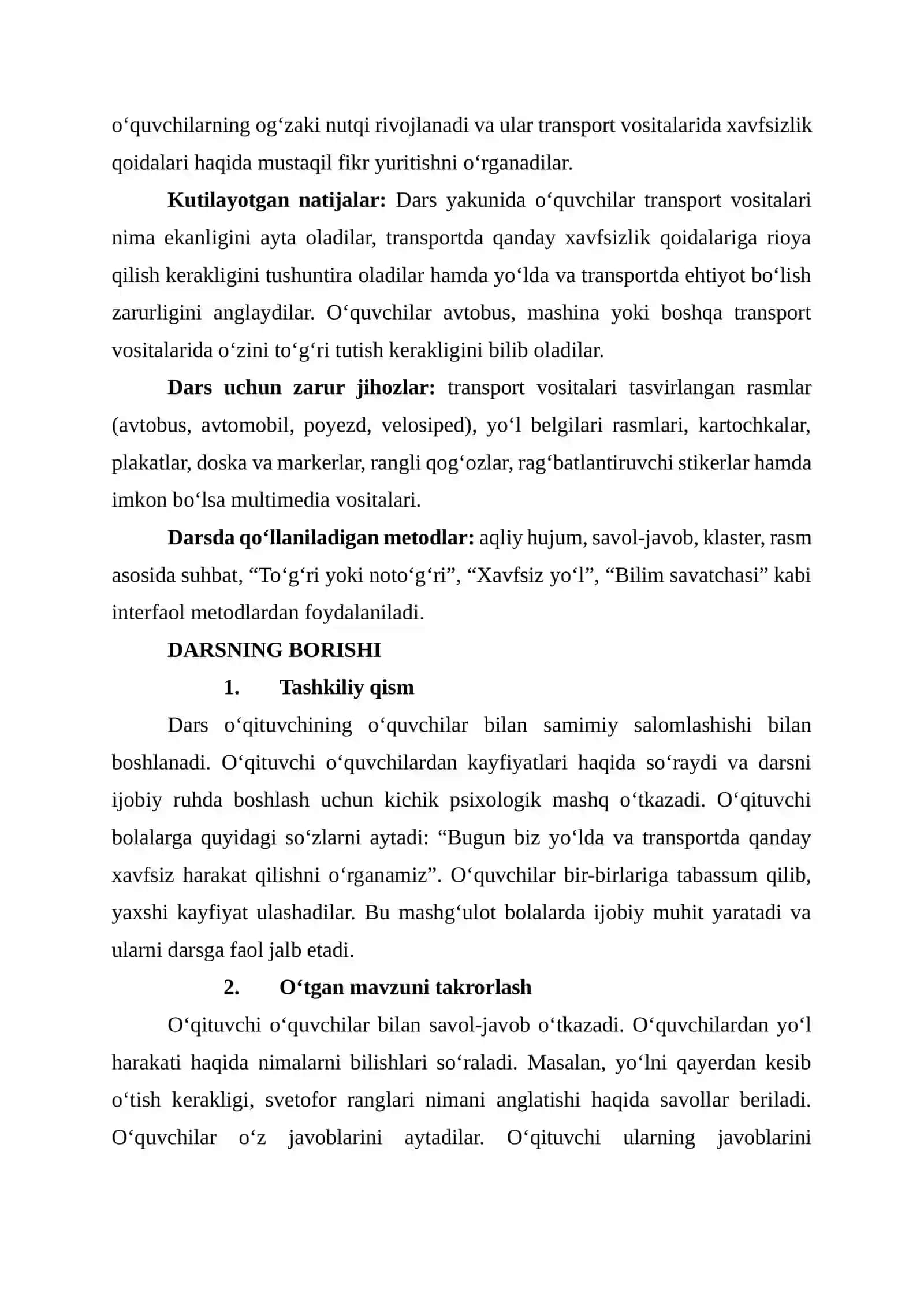 Transportda xavfsizlik (1-sinflar uchun dars ishlanma) 3