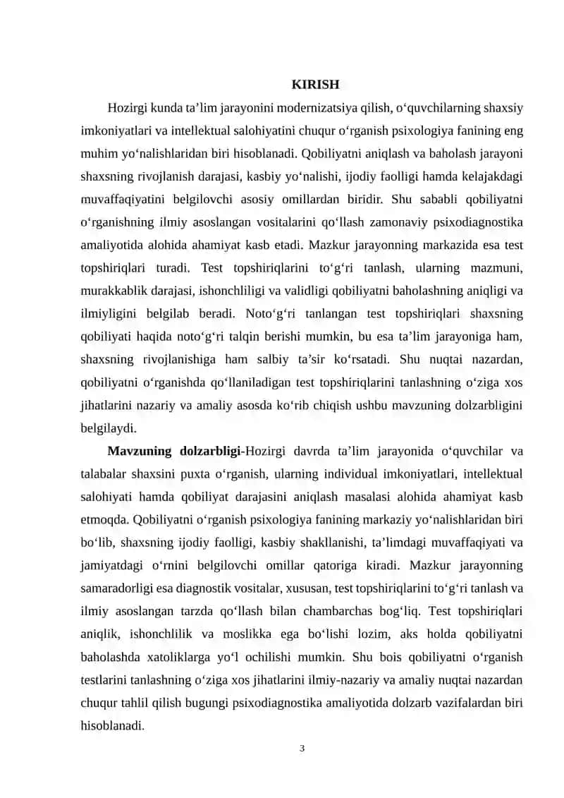 Qobiliyatni o’rganish test topshiriqlarni tanlash 3