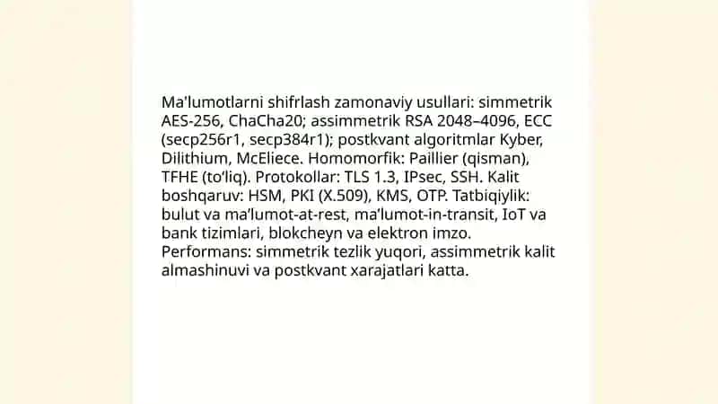 Ma'lumotlarni shifrlash va kriptografik algoritmlar (zamonaviy usullar va tatbiqiylik) 3
