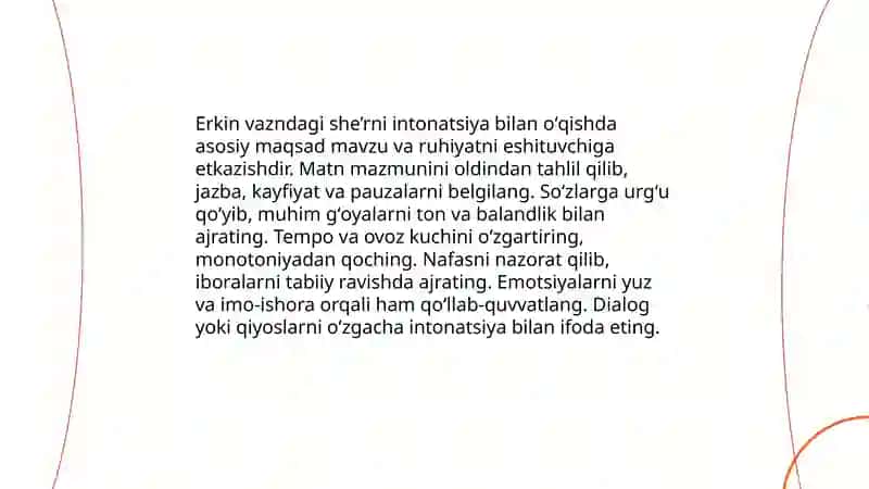 Erkin vazndagi she'rlarni ifodali oʻqish 3