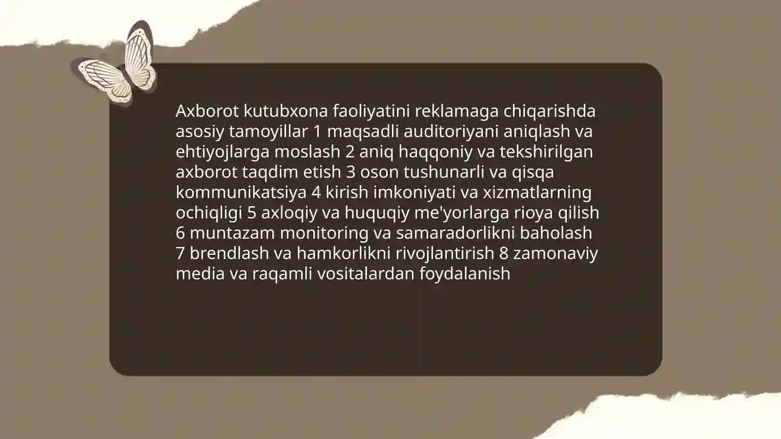 Axborot kutubxona faoliyati muassasalari reklamasining o'ziga xos xususiyatlari 3