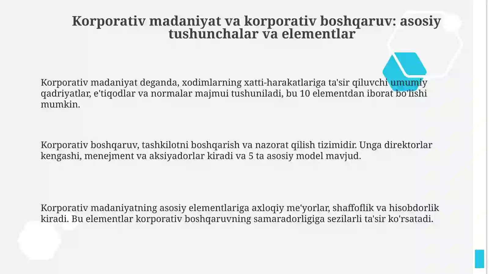 Korporativ madaniyatning korporativ boshqaruv modellari shakllanishidagi ahamiyati 3