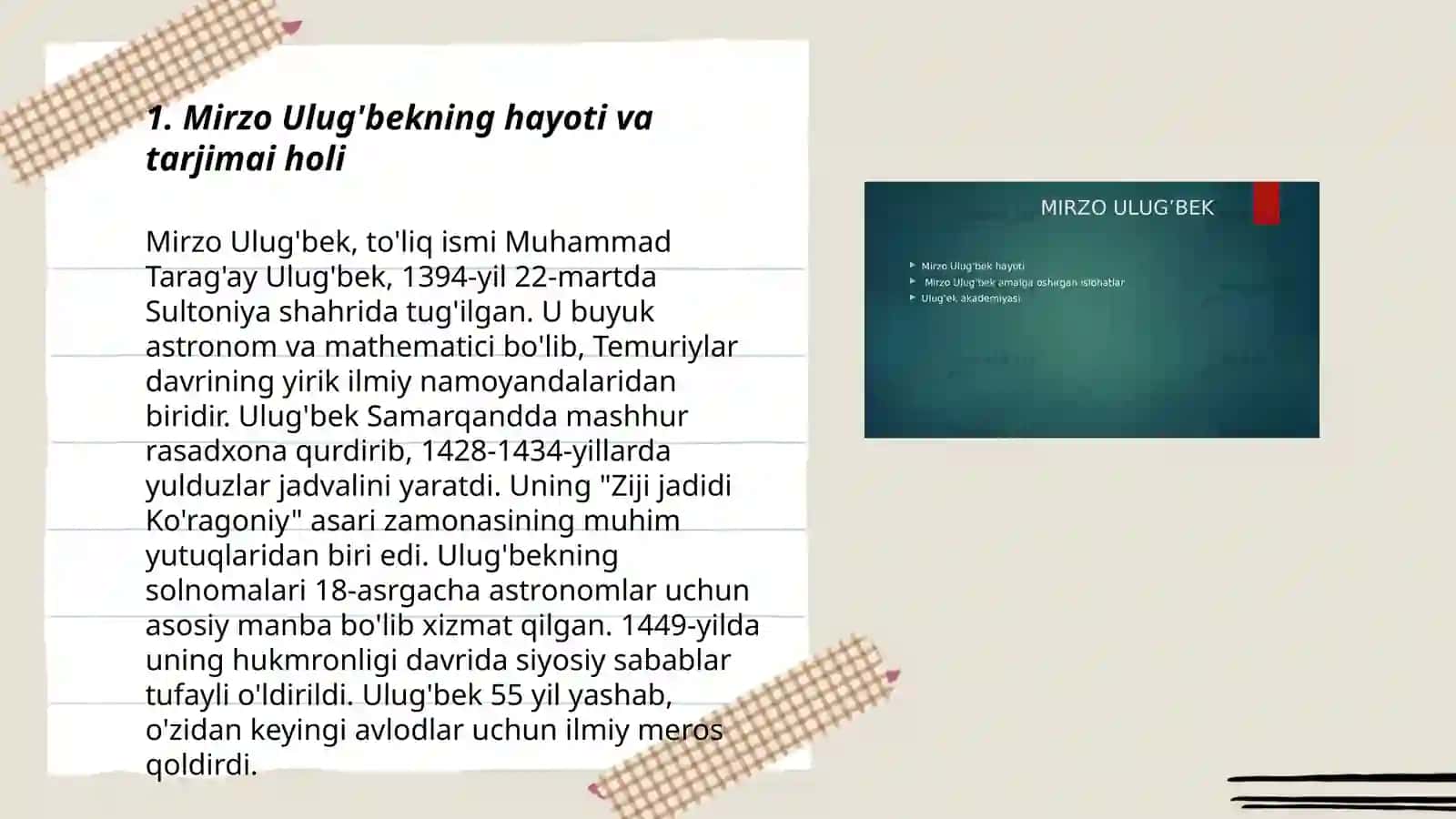 Mirzo Ulug'bekning hayoti va tarjimai holi 3