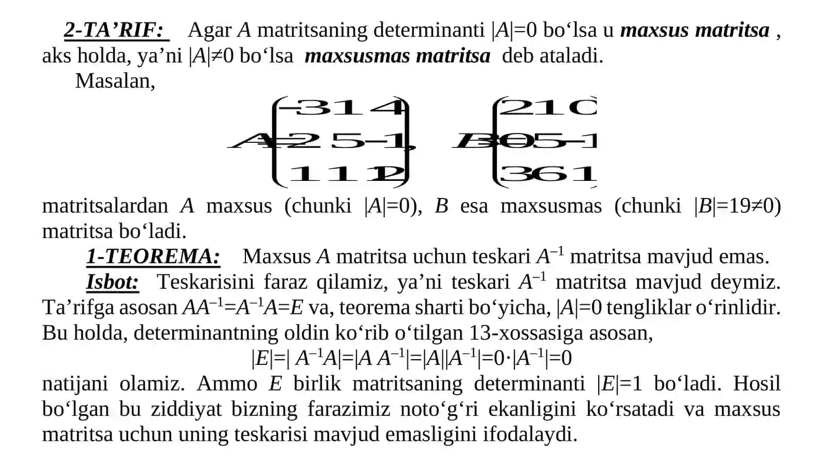 TESKARI MATRITSA. MATRITSANING RANGI 3