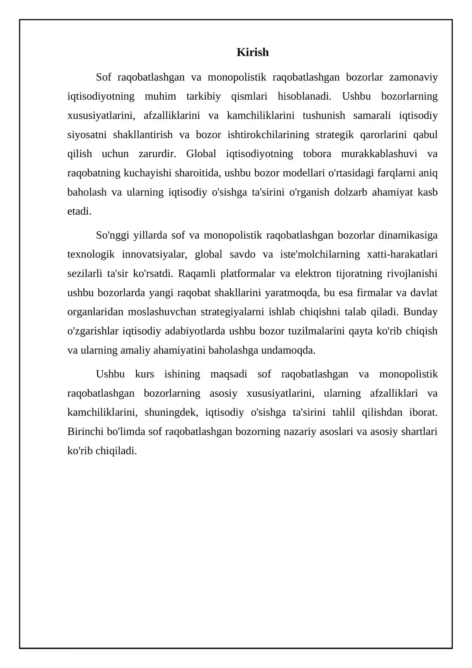 Mavzu: Sof raqobatlashgan va monopolistik raqobatlashgan bozorlar 3
