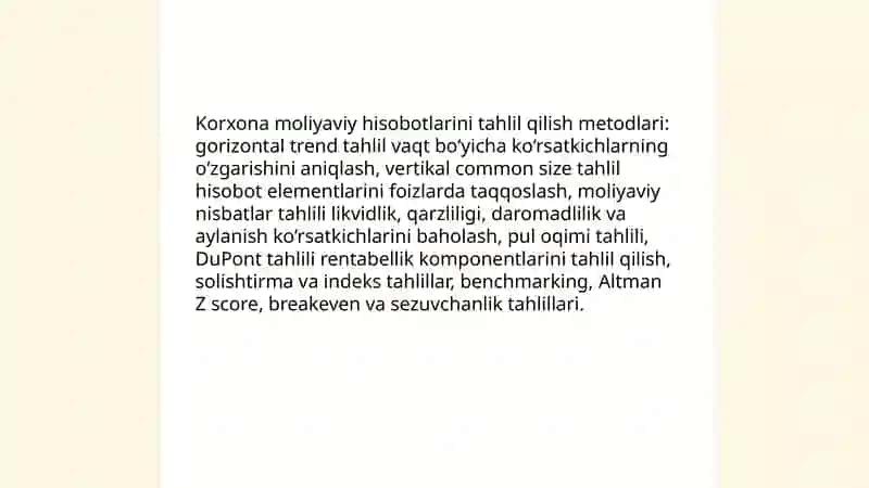 Korxonalar moliyasi va moliyaviy ahvolini baholash 3