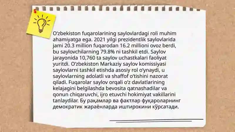 O’zbekiston fuqarolarining saylovlardagi roli 3