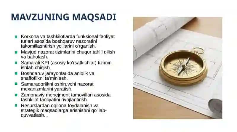 FUNKSIONAL FAOLIYAT TURLARI ASOSIDA BOSHQARUV NAZORATINIТАKОMILLASHTIRISH 3