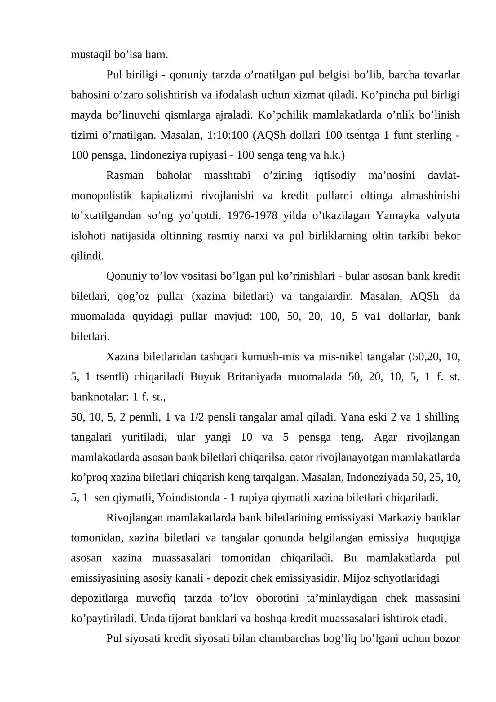 Pul tizimining mohiyati, turlari va elementlari 3