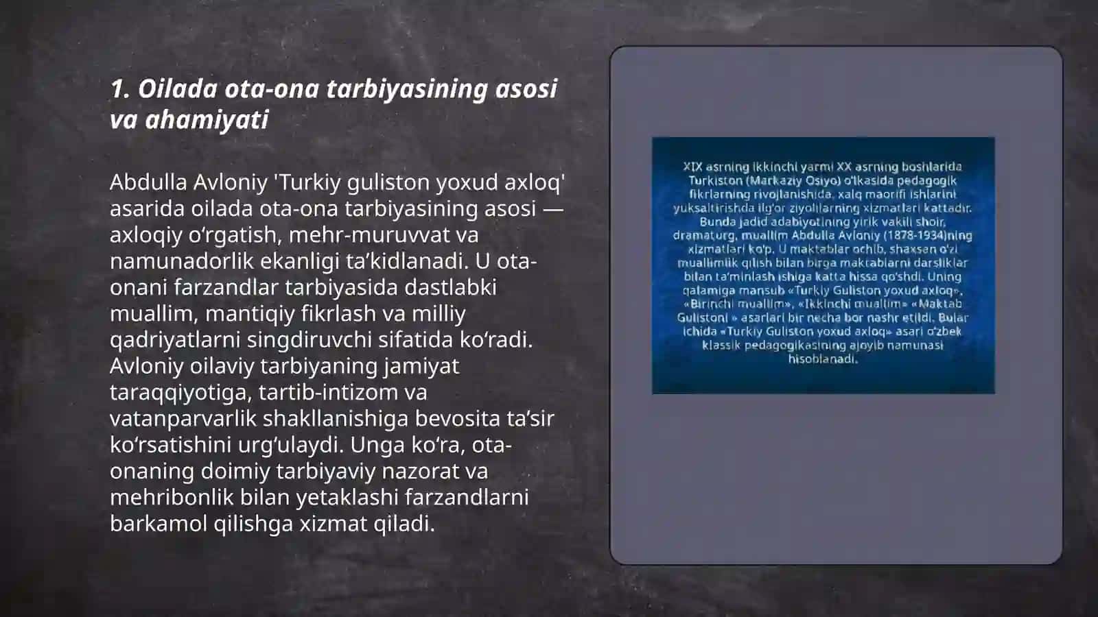 Abdulla Avloniyning "Turkiy guliston yoxud axloq" asaridagi oilaga oid tarbiyalar 3