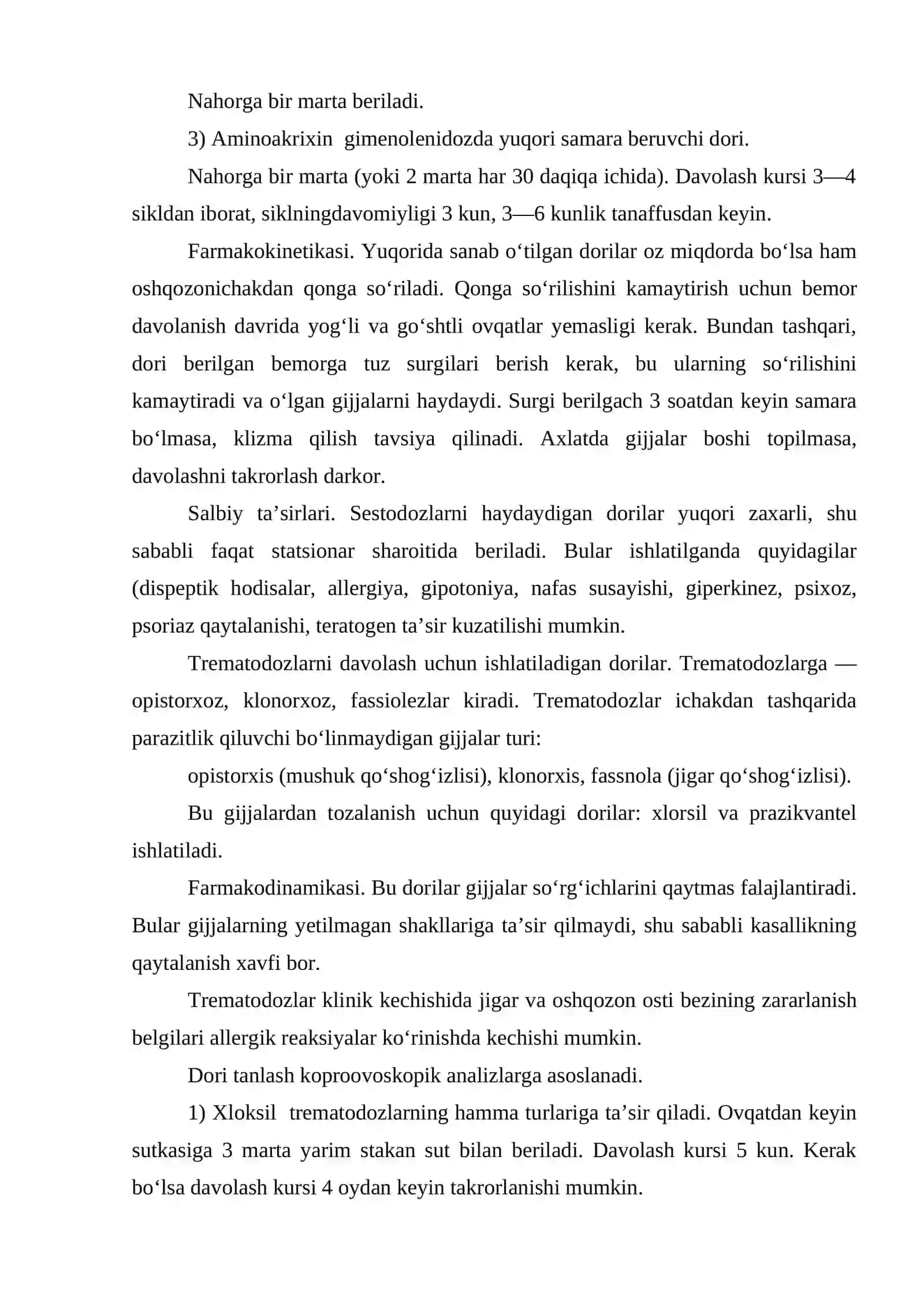 Gijjalar (glistlar)ga qarshi guruhdagi dori vositalarining klinik va farmakologik tavsifi 3