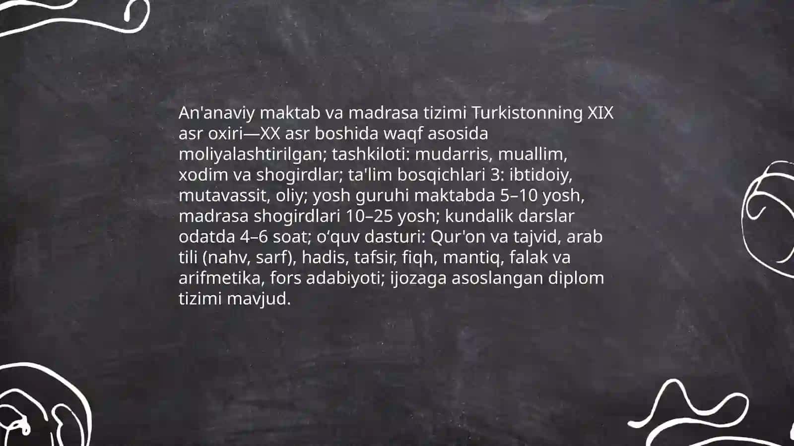 An'anaviy maktab va madrasa tizimi: tashkiloti va oʻquv dasturlari 3