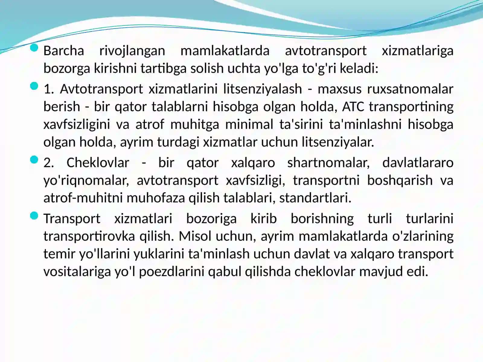 Avtotransport xizmatlarining bozoritasnifi va ularning rivojlanishi 3