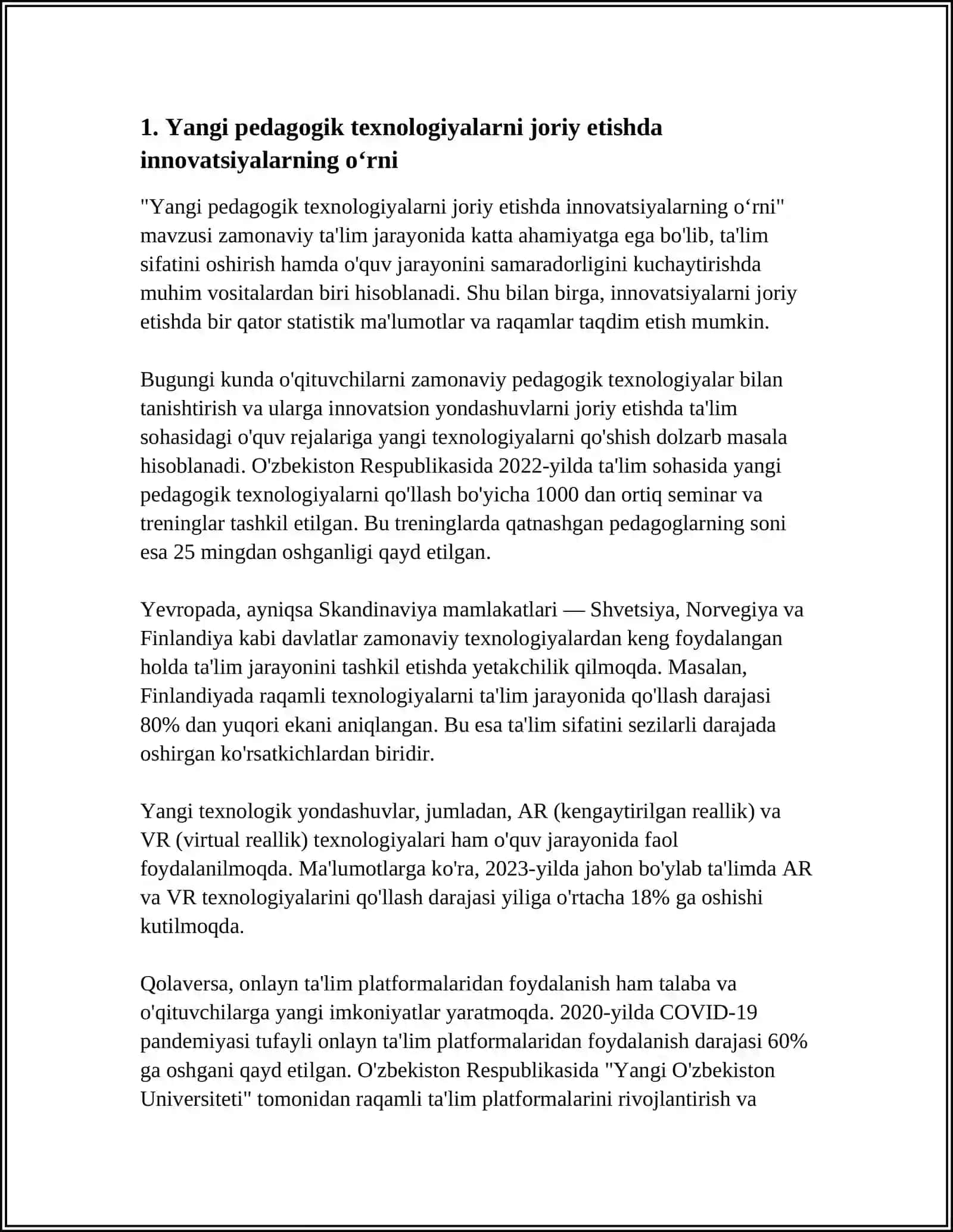 Yangi pedagogik texnologiyalarni joriy etishda innovatsiyalarning oʻrni 3