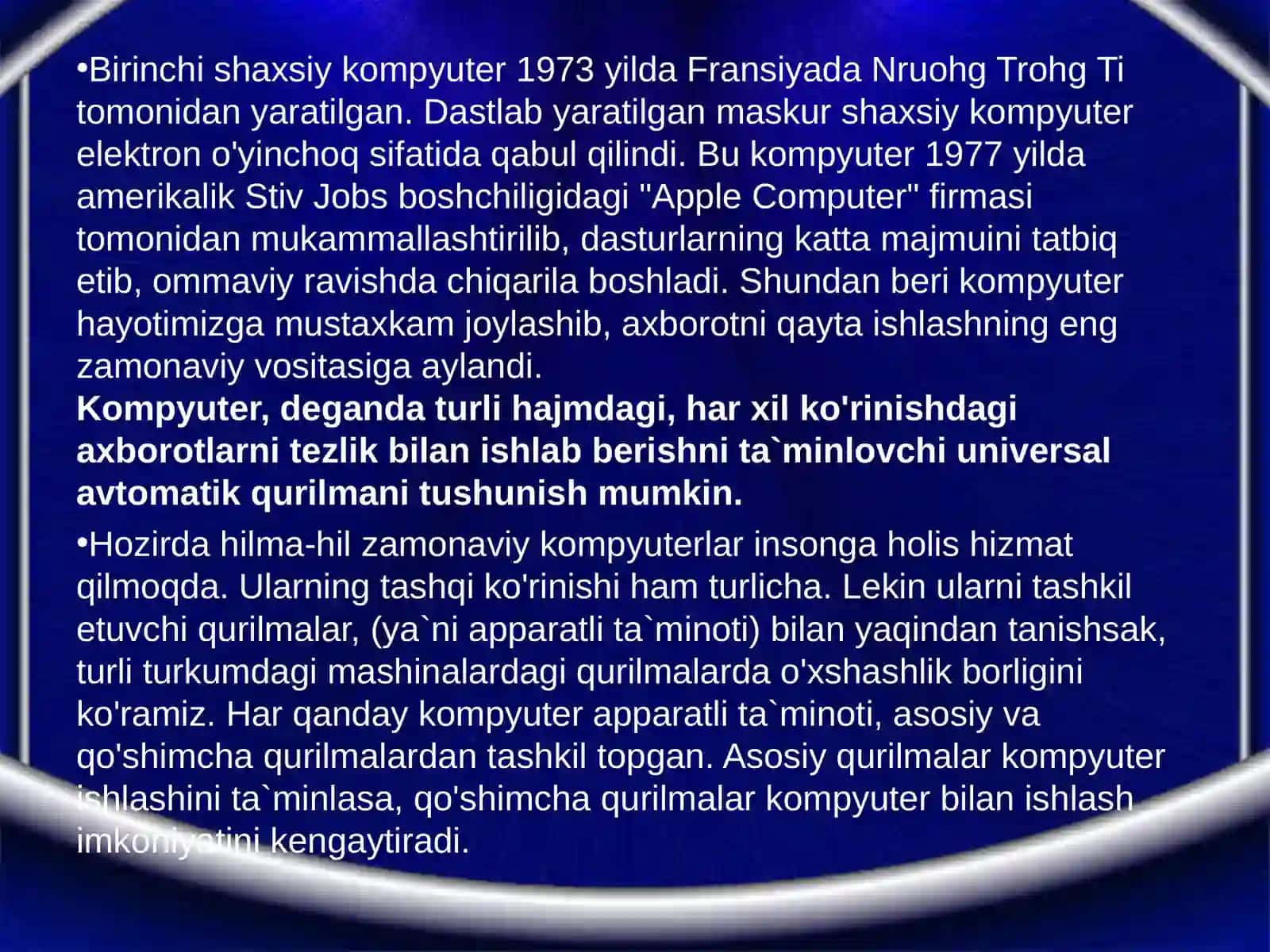 Shaxsiy kompyuterlarning asosiy va qo’shimcha qurilmalari 3