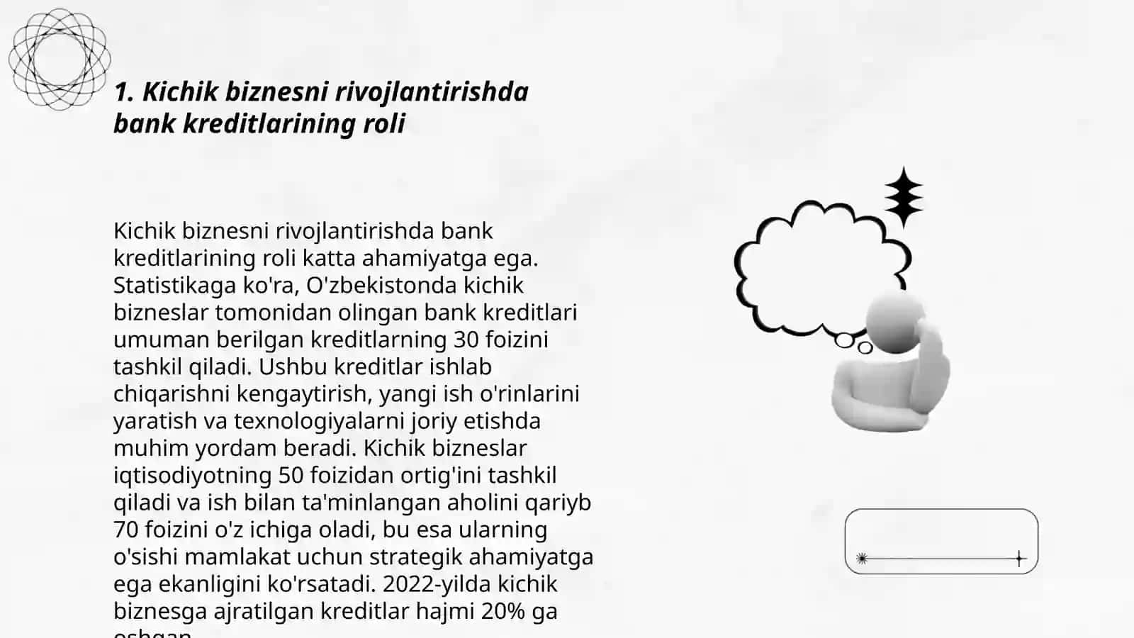 Kichik biznesni rivojlantirish bank kreditining orni va ro’li 3